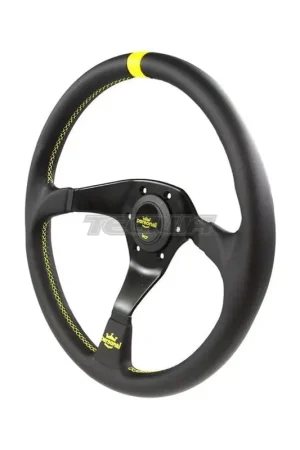 Personal Trophy Steering Wheel Black with Yellow Stitching 350mm Low Price