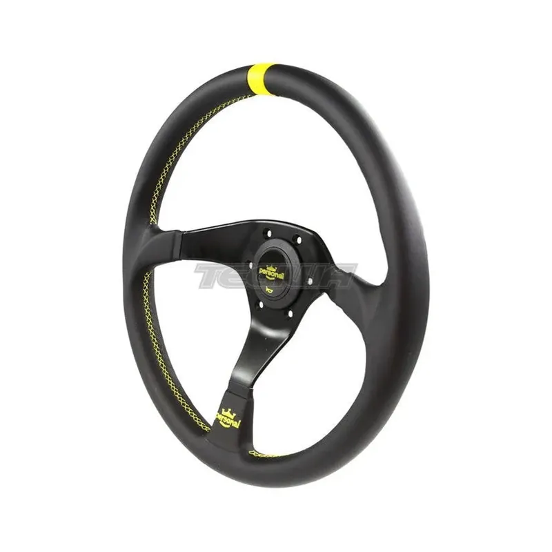 Personal Trophy Steering Wheel Black with Yellow Stitching 350mm Low Price
