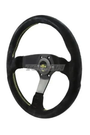 Trusted Brand Personal Fitti Corsa Suede Steering Wheel Black with Yellow Stitching