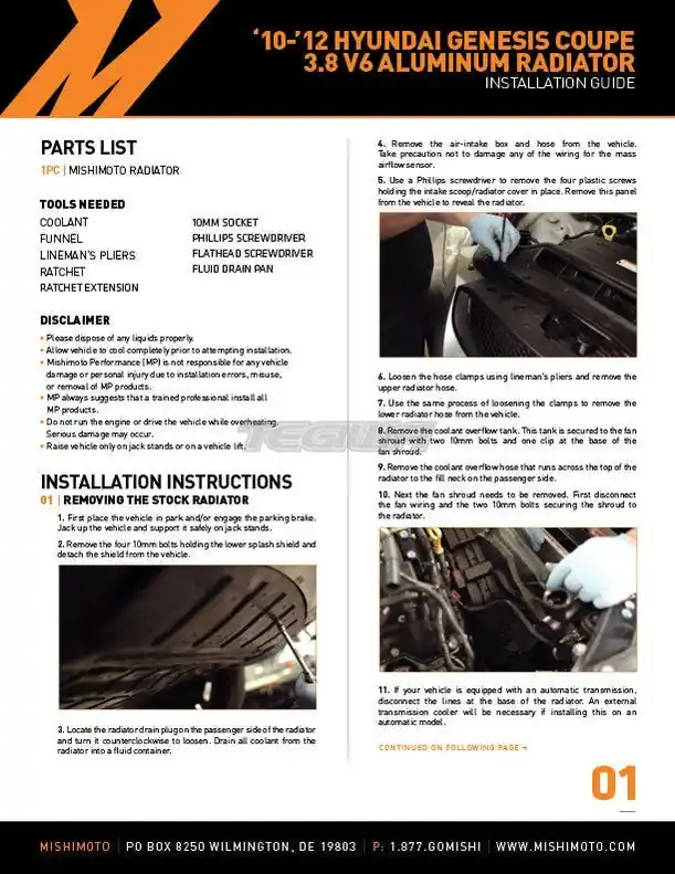 Mishimoto Performance Aluminum Radiator Hyundai Genesis Coupe 3.8 10-1 Handmade