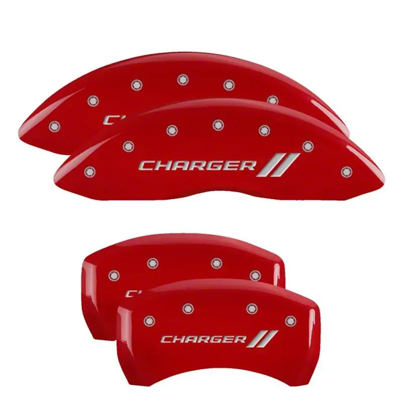 Hot Picks MGP Brake Caliper Covers with Charger Stripes Logo; Red; Front and Rear