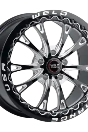 Grab Now WELD Performance Belmont Drag Beadlock 5x115 17x11 +6 Gloss Black/Milled Diamond Cut Lip