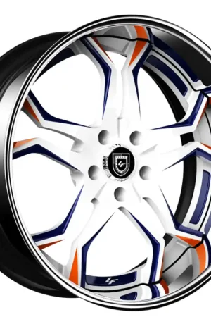 22" Lexani Forged Wheels LF-752 Opal White with Blue and Orange Accents with Chrome Lip Rims Fast Shipping