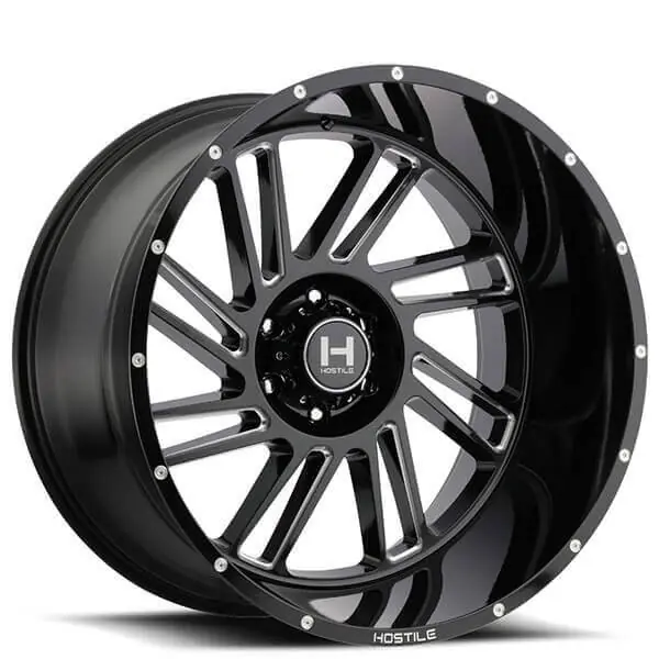 22" Hostile Wheels H110 Stryker Gloss Black with Milled Accents Off-Road Rims Trending