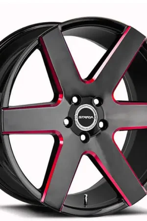 24" Strada Wheels Coda Gloss Black Milled Edge Red Rims Crafted