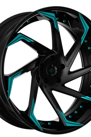 Holiday Sale 21" Lexani Forged Wheels LZ-117 Gloss Black with Tilt Blue Tips and Rivets Rims