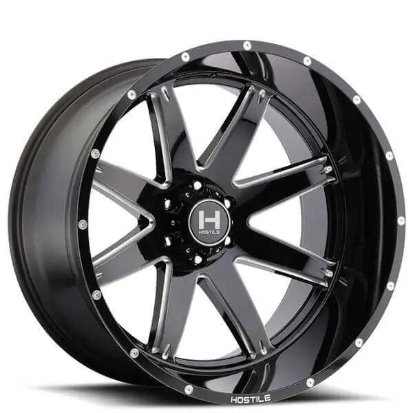 Special Discount 22" Hostile Wheels H109 Alpha Gloss Black with Milled Accents Off-Road Rims