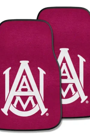 Carpet Front Floor Mats with Alabama Agricultural and Mechanical University Logo; Maroon Crafted