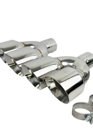 Trusted Brand Quad Staggered Slant Cut Exhaust Tips; 4-Inch; Chrome Polished