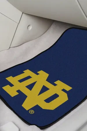 One Day Deal Carpet Front Floor Mats with Notre Dame Logo; Navy