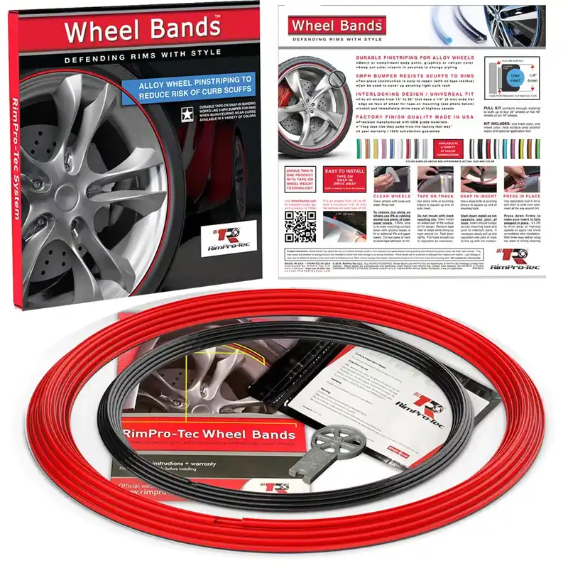 Buy Today RimPro-Tec 13 to 22-Inch Wheel Bands Kit with Red Insert; Red