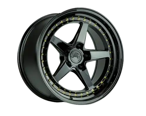 Premium Aodhan DS05 5x100 18x8.5+35 Gloss Black W /Gold Rivets