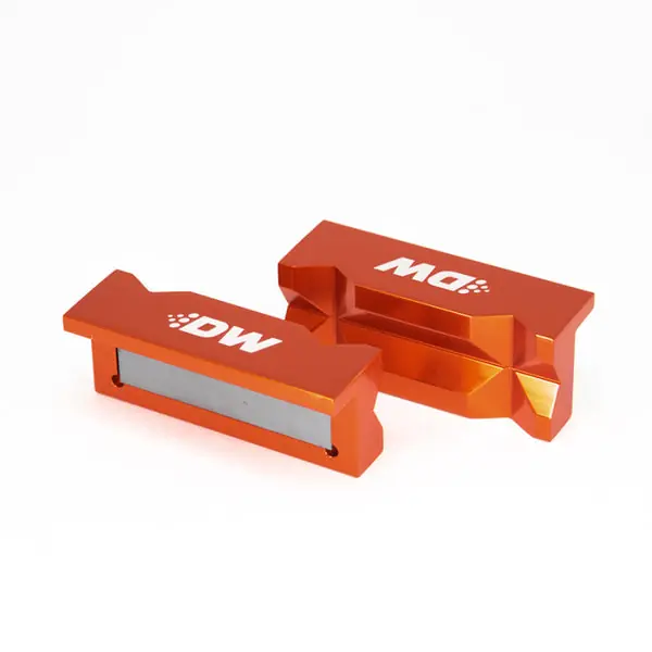 Next Day Delivery DeatschWerks 4in. Aluminum Soft Jaws w/ Magnet - Orange Anodized