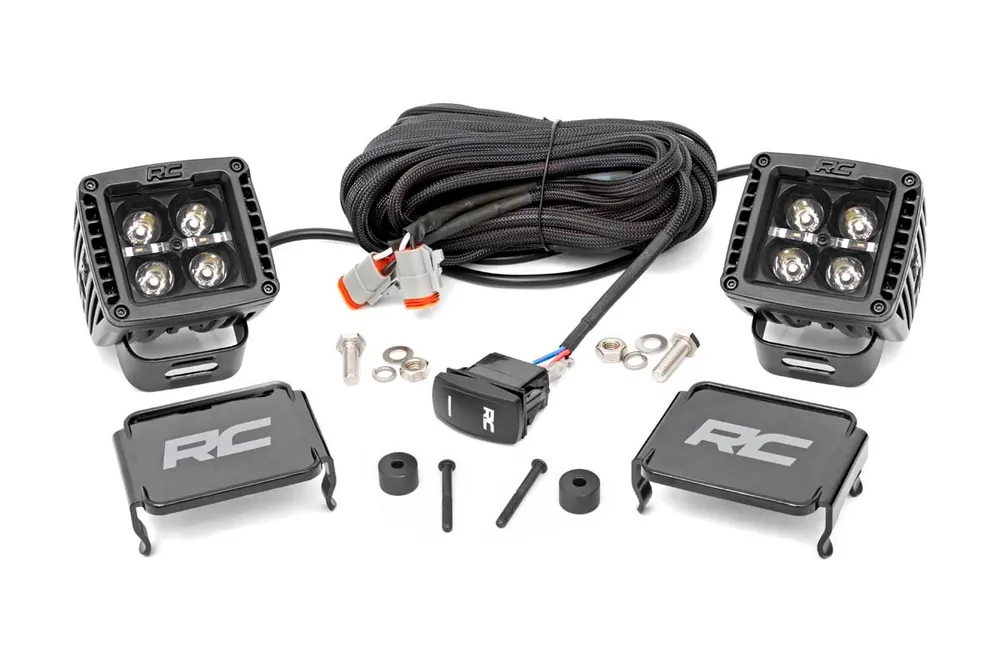 Rough Country Jeep 2 Inch LED Cube Easy-Mount Kit - Black Series w/ Amber DRL 18-21 Wrangler JL / 20-21 Gladiator DHTP 70060 Top Rated