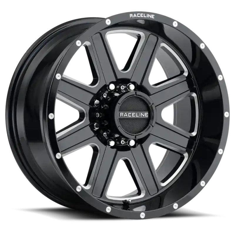 Bargain Raceline 940M Hostage 20x10in / 8x165.1 BP / -19mm Offset / 125.2mm Bore - Black & Milled Wheel