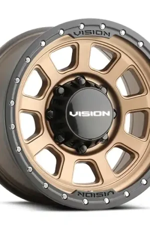 Professional Grade Vision Wheels Ojos 350 Bronze with Satin Black Beadlock Ring 17x9 12mm Offset 8x170