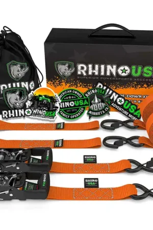 Same Day Shipping Rhino USA Heavy Duty Ratchet Tie-Downs 2-Pack (Orange) 1.6In X 8Ft