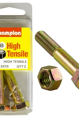 Markdown Champion Pack of 2 (2x Zinc Plated Hex Bolts, 2x Nuts) M10 x 70mm High Tensile Grade 8.8 - BM93