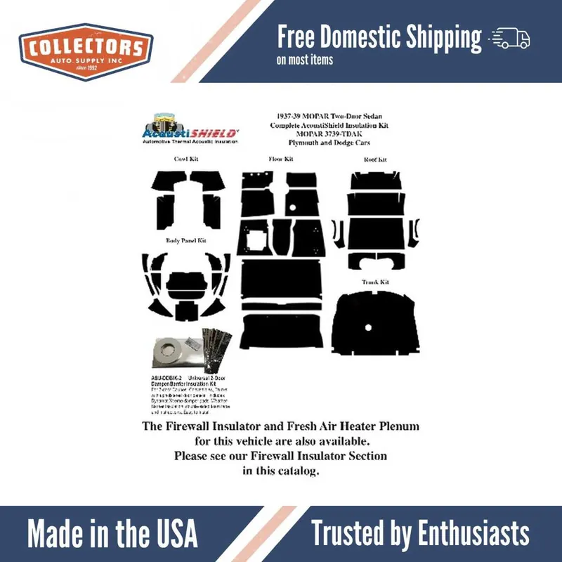 Final Sale Insulation Sound Deadener Kit for 1937-39 Mopar Sedan 2DR Acoustishield Complete