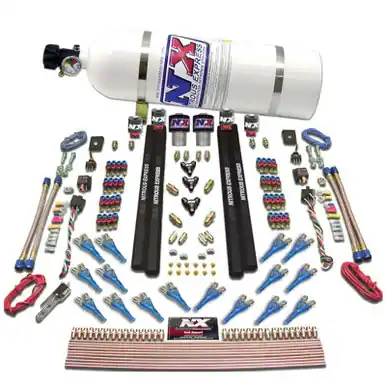 Nitrous Express Shark Dual Stage/Gas/Rails 16 Nozzles Nitrous Kit (200-1200HP) w/Composite Bottle - 90208-12 Markdown