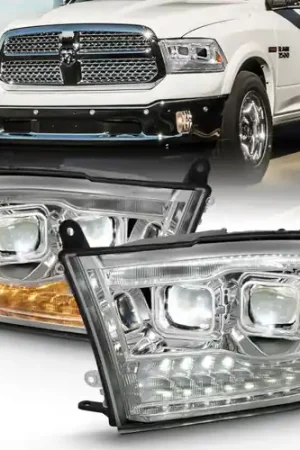 ANZO 2009-2018 Dodge Ram 1500 Led Projector Plank Style Switchback H.L Halo Chrome Amber (OE Style) Crafted