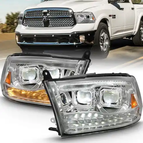 ANZO 2009-2018 Dodge Ram 1500 Led Projector Plank Style Switchback H.L Halo Chrome Amber (OE Style) Crafted