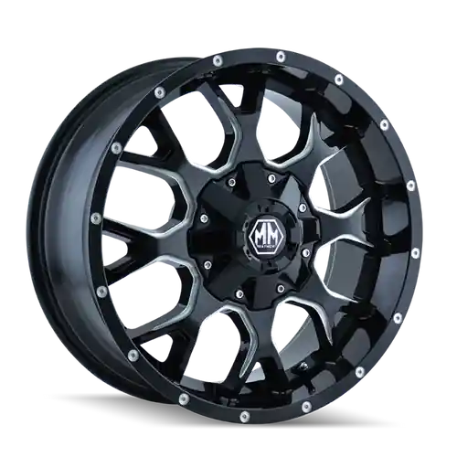Mayhem 8015 Warrior 17x9 / 6x135 BP / -12mm Offset / 106mm Hub Black w/ Milled Spokes Wheel Final Sale