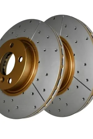 Disc Brakes Australia DBA DBA2874X Street Series X Gold Cross-Drilled Brake Disc Rotor Pair 332mm Money Back Guarantee