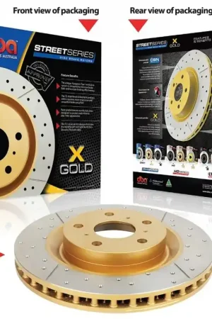 Editor’s Pick Disc Brakes Australia DBA DBA876X Street Series X Gold Cross-Drilled Brake Disc Rotor Pair 284mm