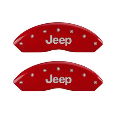 MGP 4 Caliper Covers Engraved Front JEEP Engraved Rear JEEP Grill logo Red finish silver ch - 42014SJPLRD Low Price