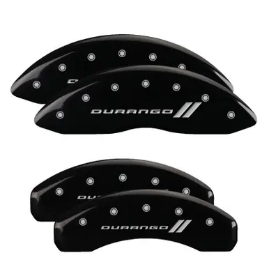 Best Choice MGP 4 Caliper Covers Engraved Front & Rear With stripes/Durango Black finish silver ch - 12043SDGOBK